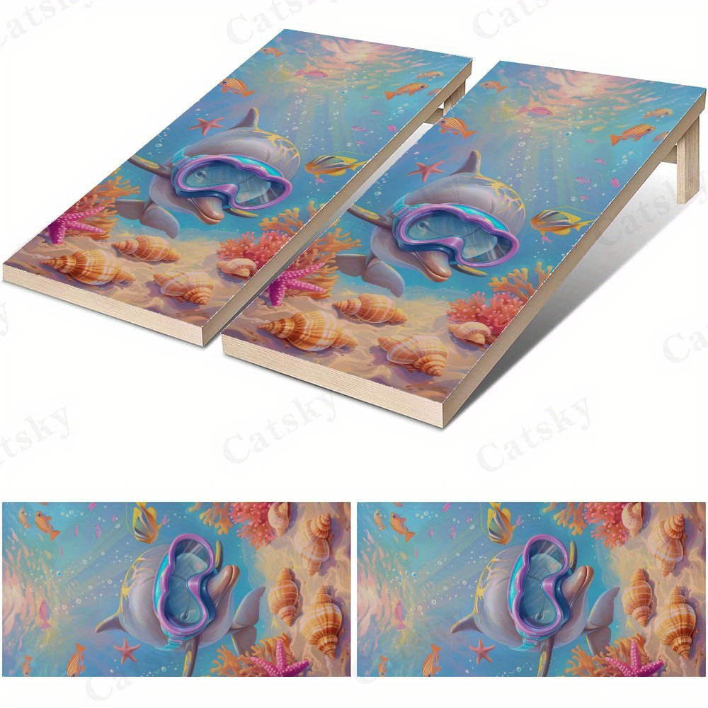 Board Game Design - Marine Cute Dolphin Waterproof Cornhole Board